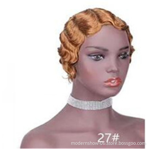 Wholesale Retro Water Finger Wave Short Pixie Cut Curly Bob Brazilian Human Hair Wigs For Black Women Cosplay Party